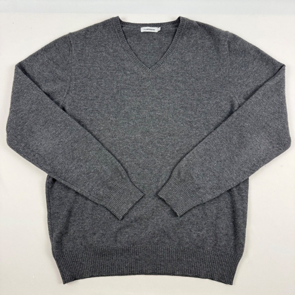 J.Lindeberg Mens Merino Cashmere V-Neck Sweater Charcoal Grey Made in Italy M